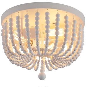 Light Fixture Ceiling Flush Mount White Wood Beaded Vintage Boho/Farm Style
